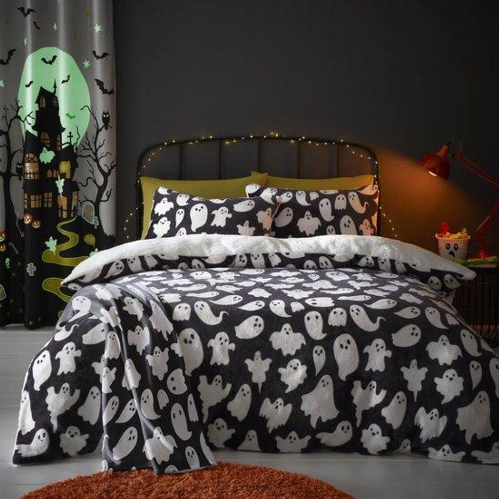 Unyqoos Reversible Fleece-Bettwäsche mit niedlichem Geisterabdruck für Doppelbett