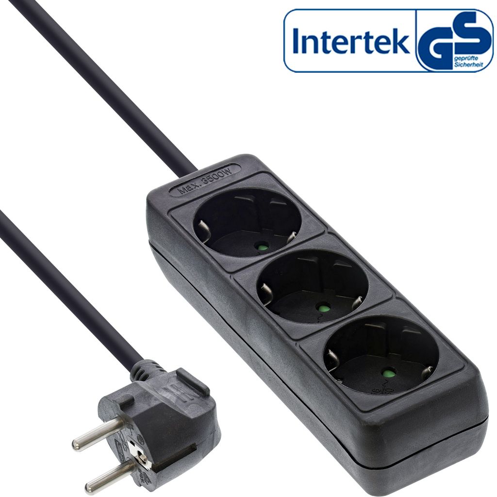 InLine Steckdosenleiste, 3-fach Schutzkontakt, 3m, schwarz