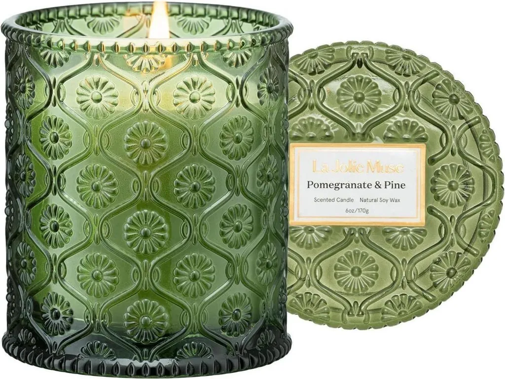 Bougie Parfumée Grenade et Pin 230g - 55h de Combustion sous Verre