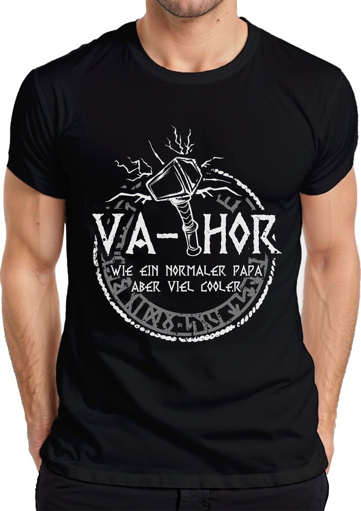 Vathor wie ein normaler Papa aber viel cooler Viking Dad Wikinger Vater Thor Mjolnir Hammer Vatertag Herren T-Shirt, Schwarz, S