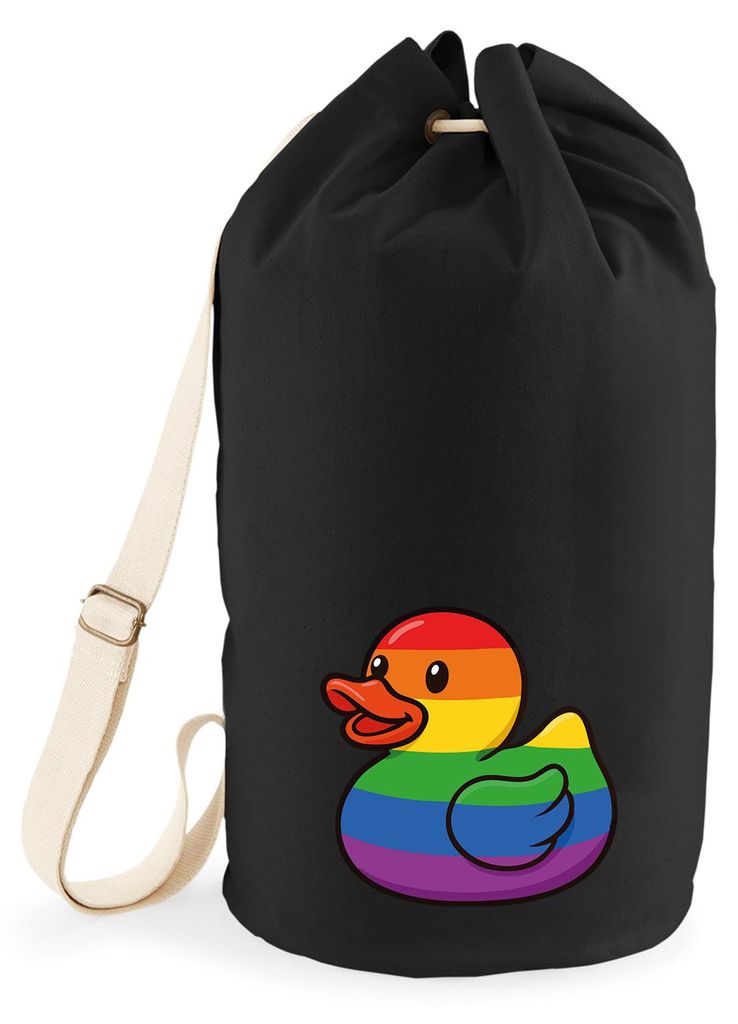 Huuraa Seesack Quietscheente LGBTQ Pride Comic Gummiente 20 Liter Black Baumwolle Rucksack Geschenkidee