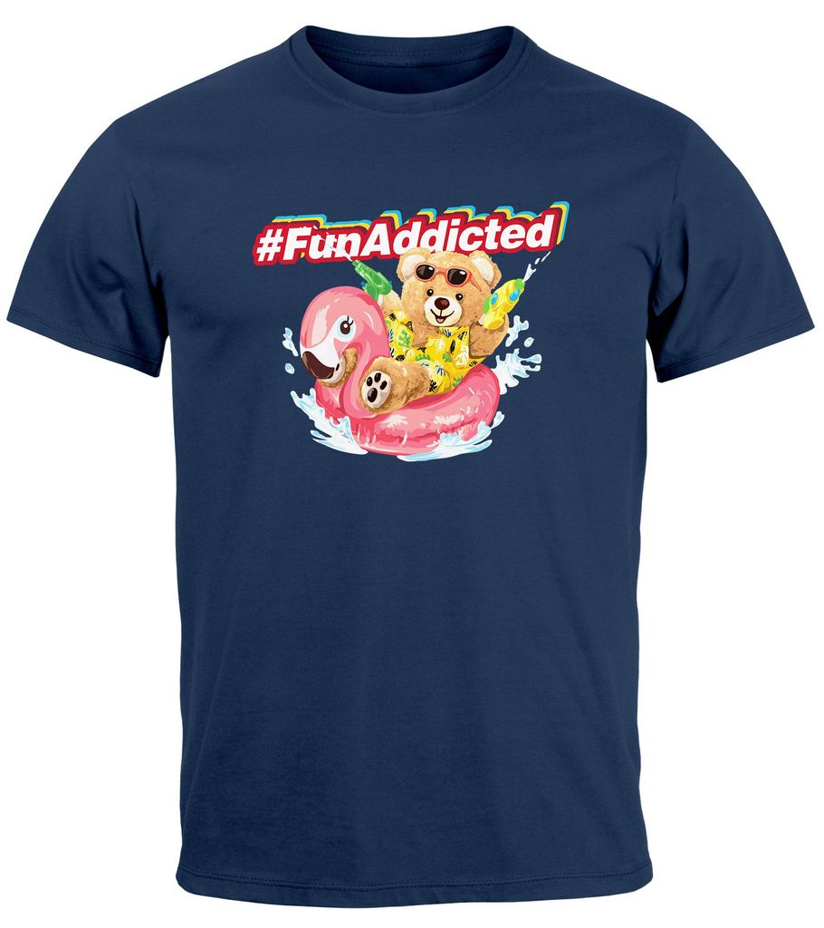Herren T-Shirt Teddy Schriftzug Fun Addicted Sommer Spaß Fashion Streetstyle Aufdruck Neverless navy XL