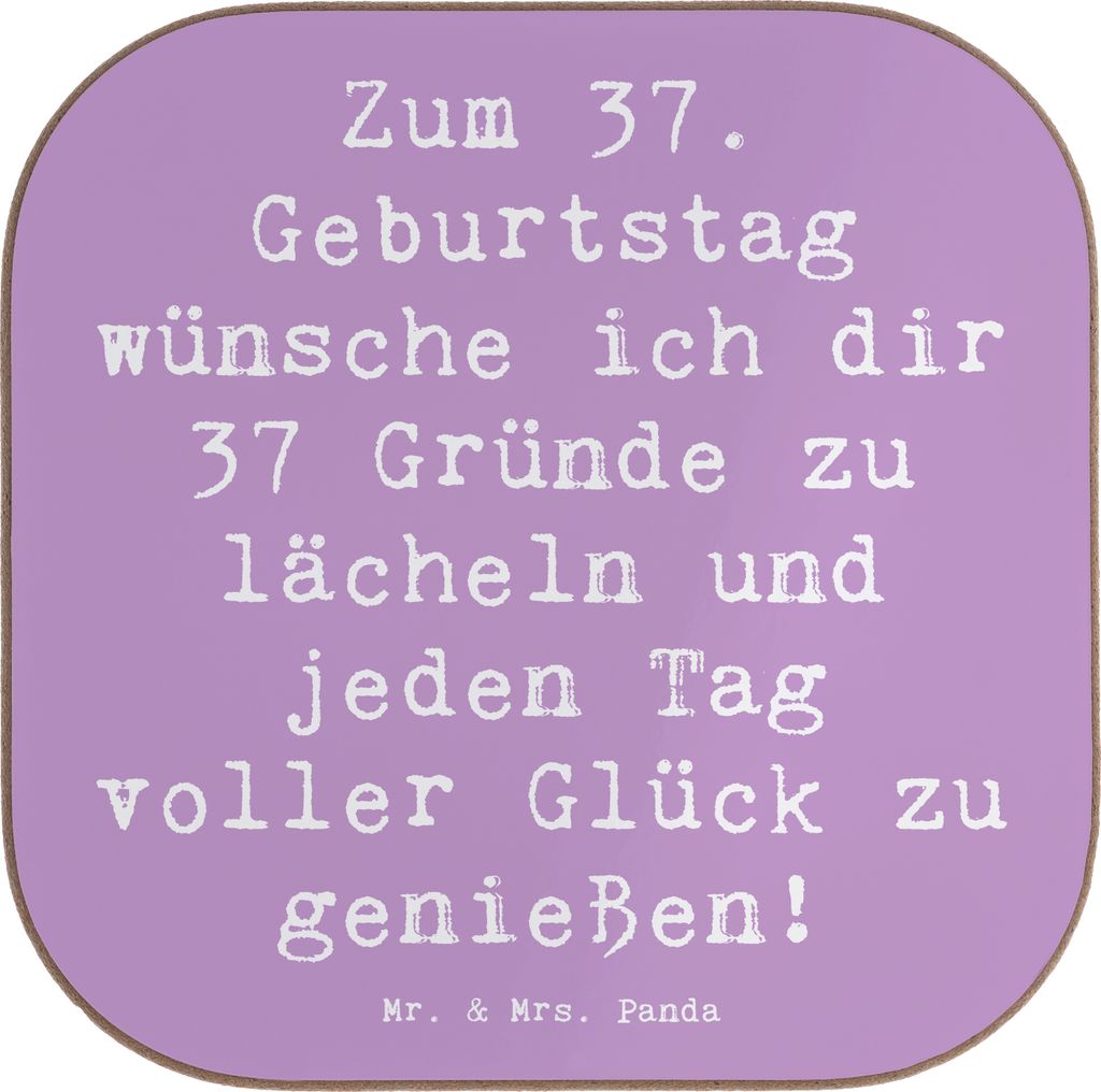 Mr. & Mrs. Panda Untersetzer für Gläser Spruch 37. Geburtstag Glücksmomente - Lavendeltraum - Geschenk, handgefertigt, Lebensfreude, Alter, herz...