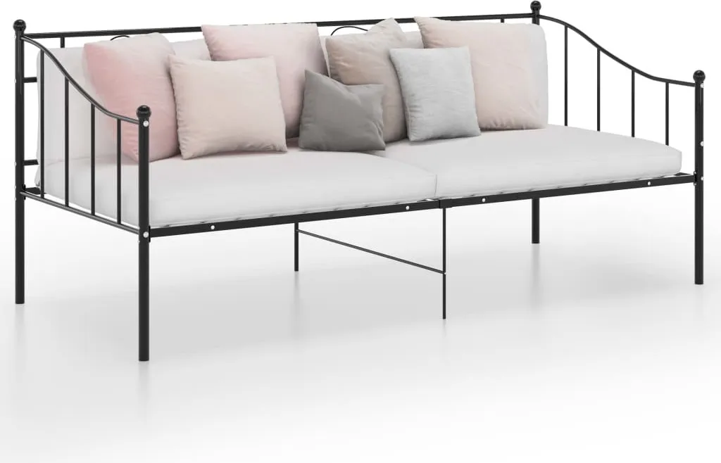 Lit de Jour 90x200 cm Noir Métal pour Chambre d'Amis et Petit Studio