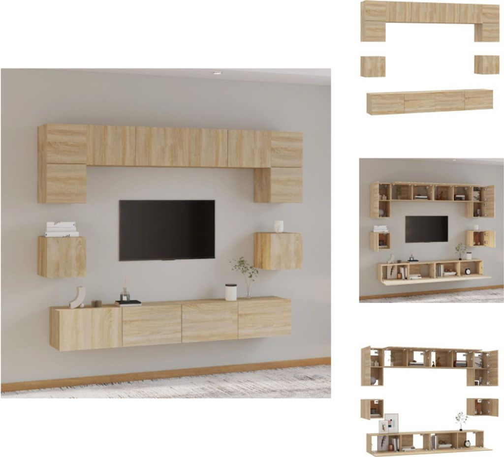 vidaXL 8-tlg. TV-Schrank-Set Sonoma-Eiche Holzwerkstoff - TV-Möbel
