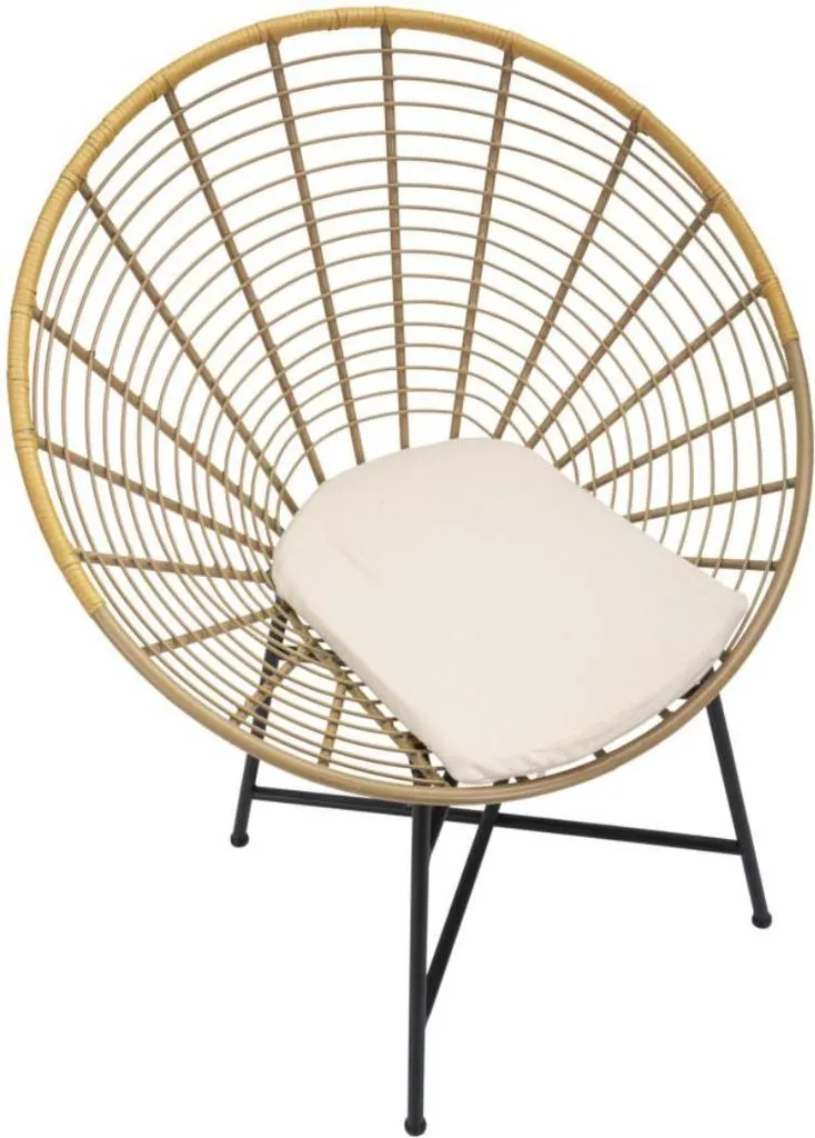 Chaise Boho-Chic Panama pour salon et véranda en rotin, métal et blanc
