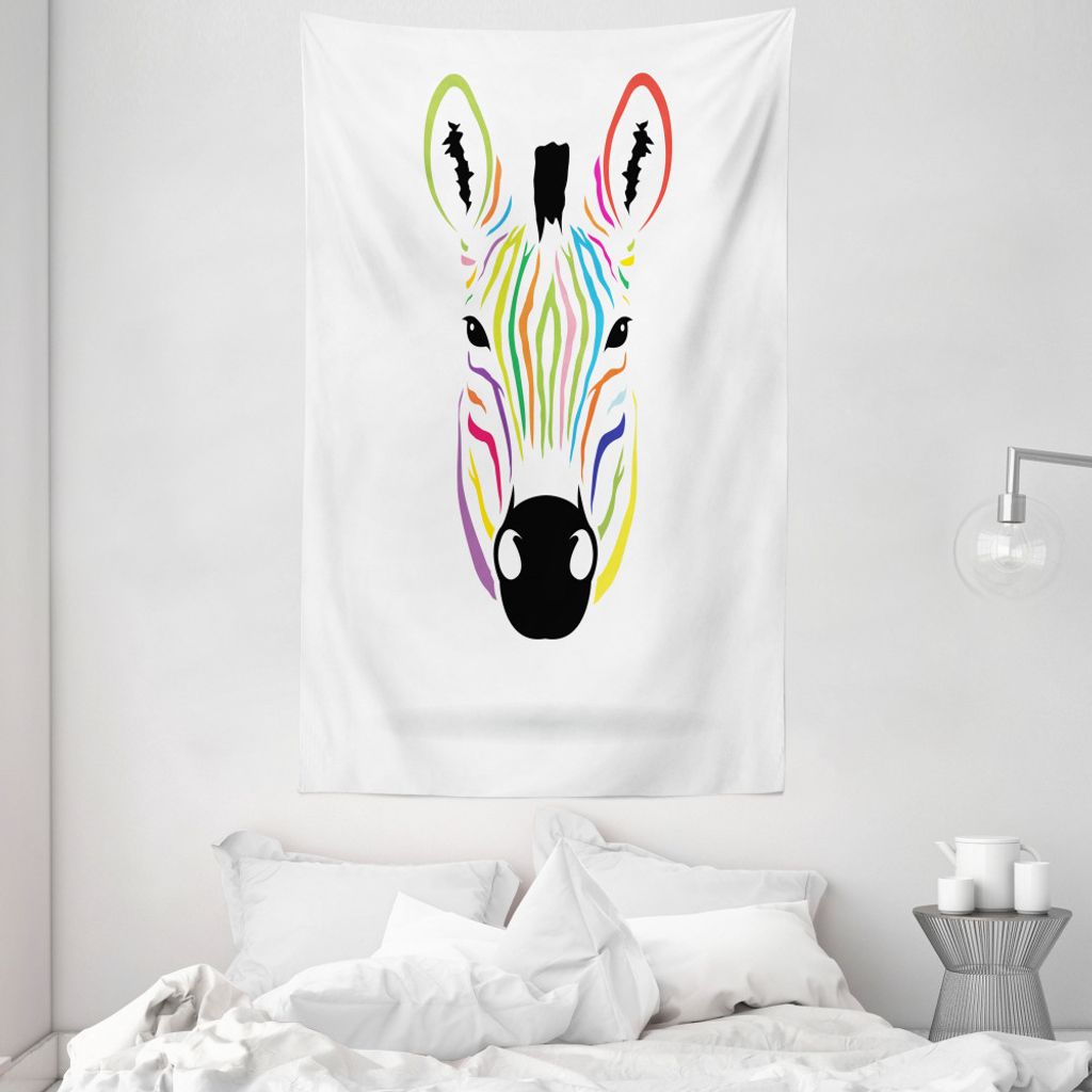 ABAKUHAUS Zebra Wandteppich und Tagesdecke, Bunte exotische Lustig aus Weiches Mikrofaser Stoff Waschbar ohne Verblassen Digitaldruck, 140 x 230 cm...