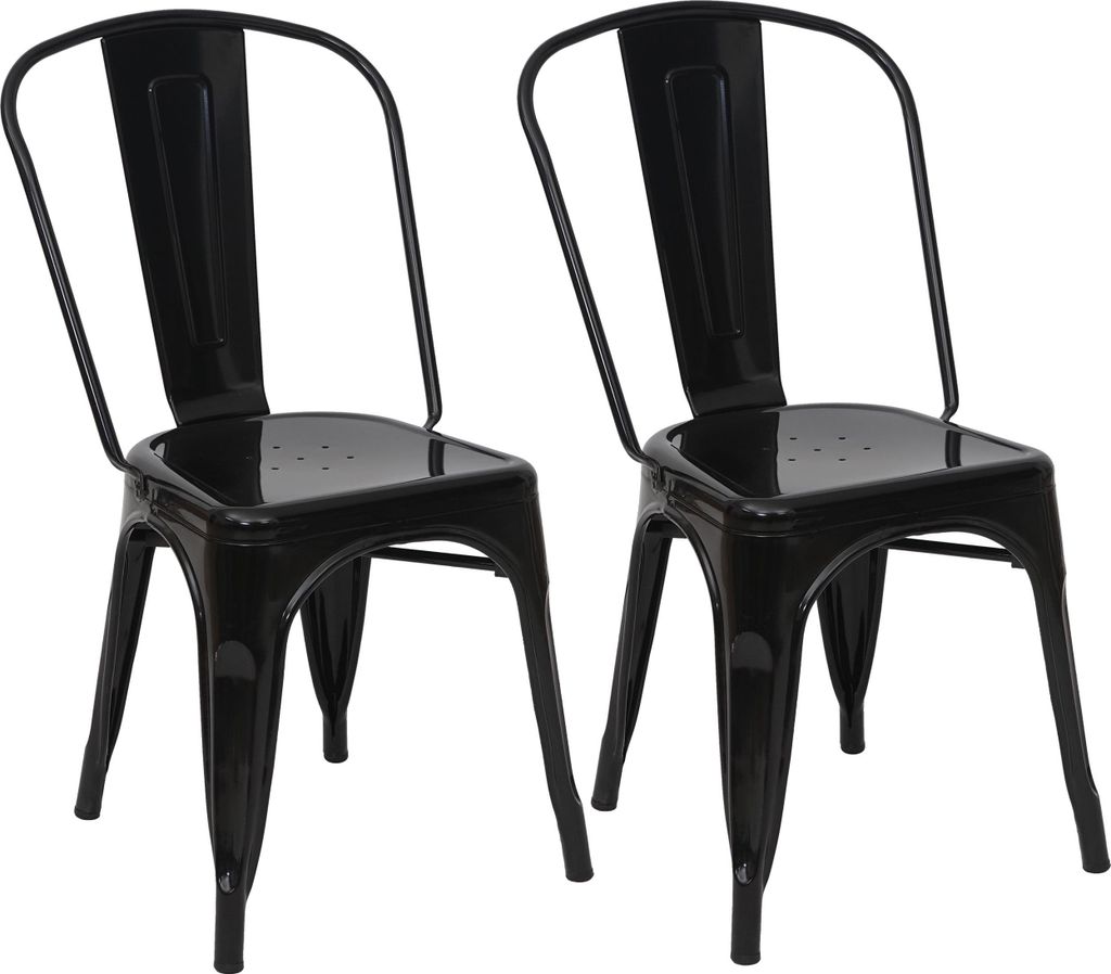 2er-Set Stuhl | HxBxT 87x45x43cm | Sitzhöhe 44cm | Metall Industriedesign stapelbar | Schwarz | Bistrostuhl Stapelstuhl