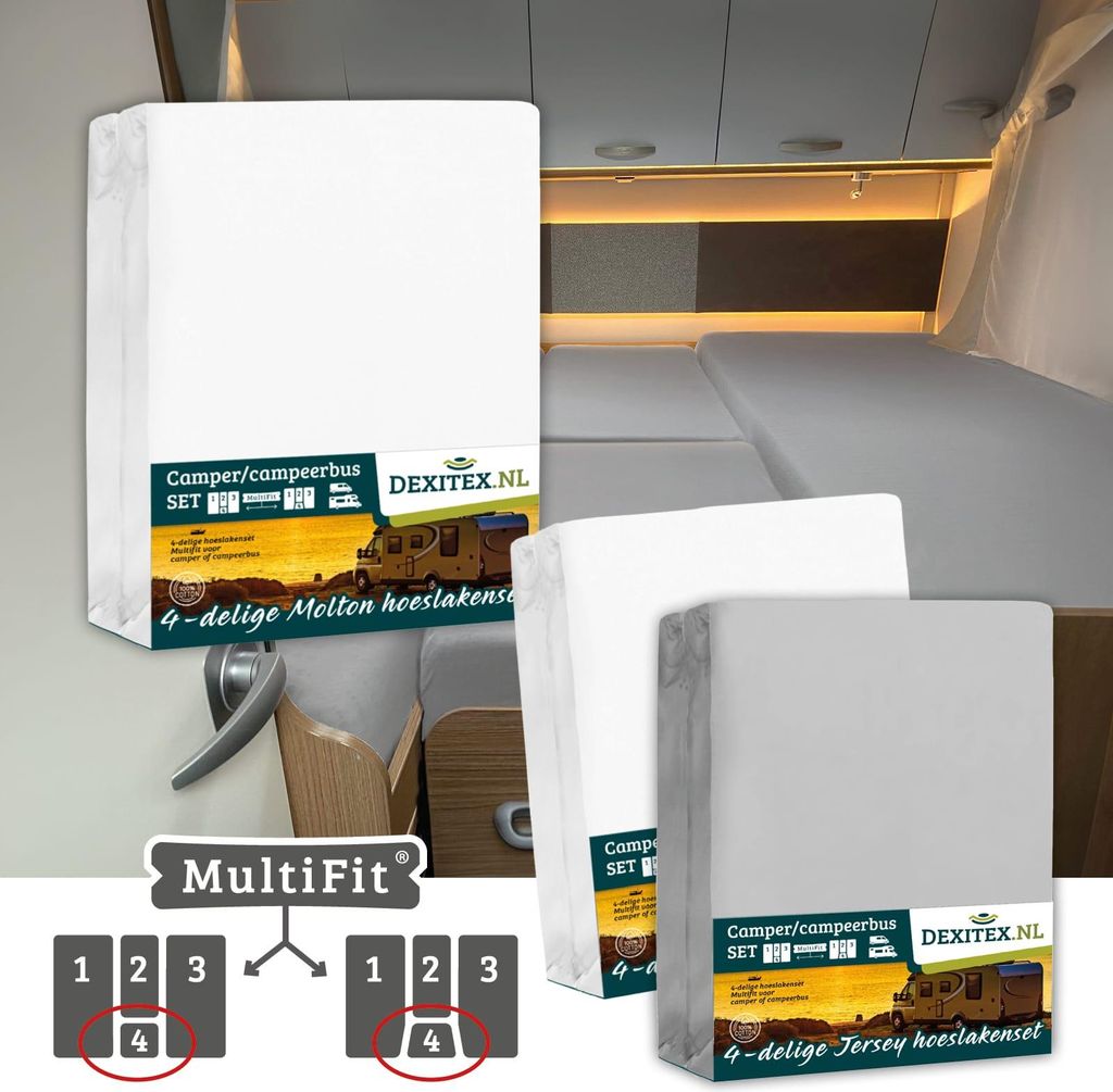 Dexitex Textilset 4-teilig mit Mittelmatratze – 2 Spannbettlaken-Set (4 Stück) + 1 Molton Matratzenschoner-Set 4 Stück 1 Molton + 1 Weiß / 1 H...