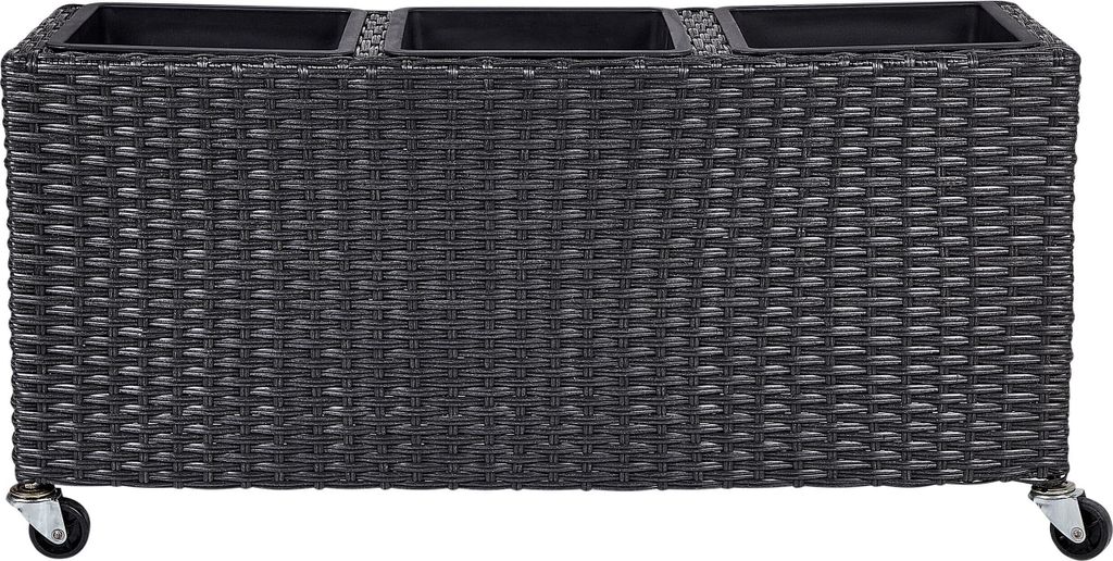 BELIANI Blumenkasten Schwarz Rattan Rechteckig 82 x 28 cm Produktbild 