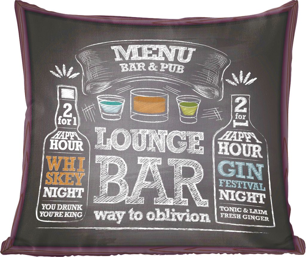 MuchoWow Zierkissen Sofakissen Wohnzimmer Dekokissen 60x60 cm Illustration einer Kreidetafel in der Bar - Sitzfläche - Foto Polster