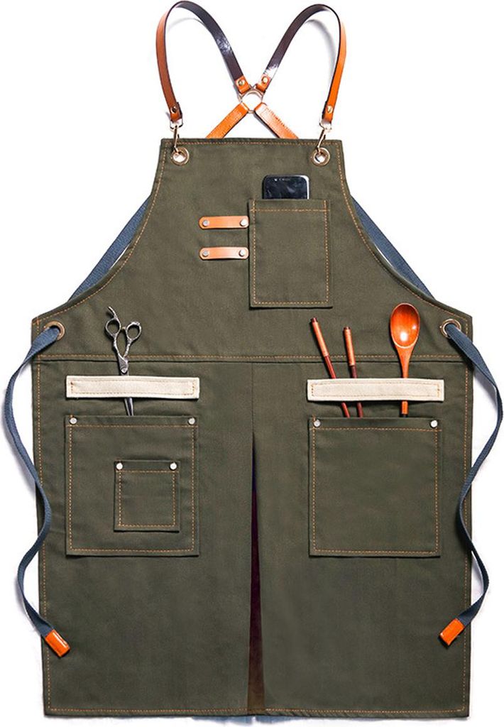 Schürzen für Männer, Frauen mit Taschen, Baumwolle, strapazierfähig, für Küche, Werkstatt, Grillen, Kochschürze