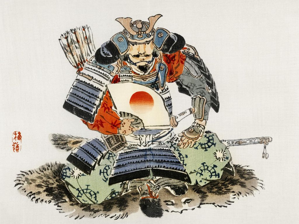 Plakat 20x15cm Samurai, Kōno Bairei Japanisches Vintage für das Wohnzimmer