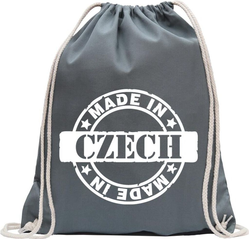 Kiwistar - Turnbeutel - stahlgrau - Czech - Fun Rucksack Sport Beutel Gymsack Baumwolle mit Ziehgurt