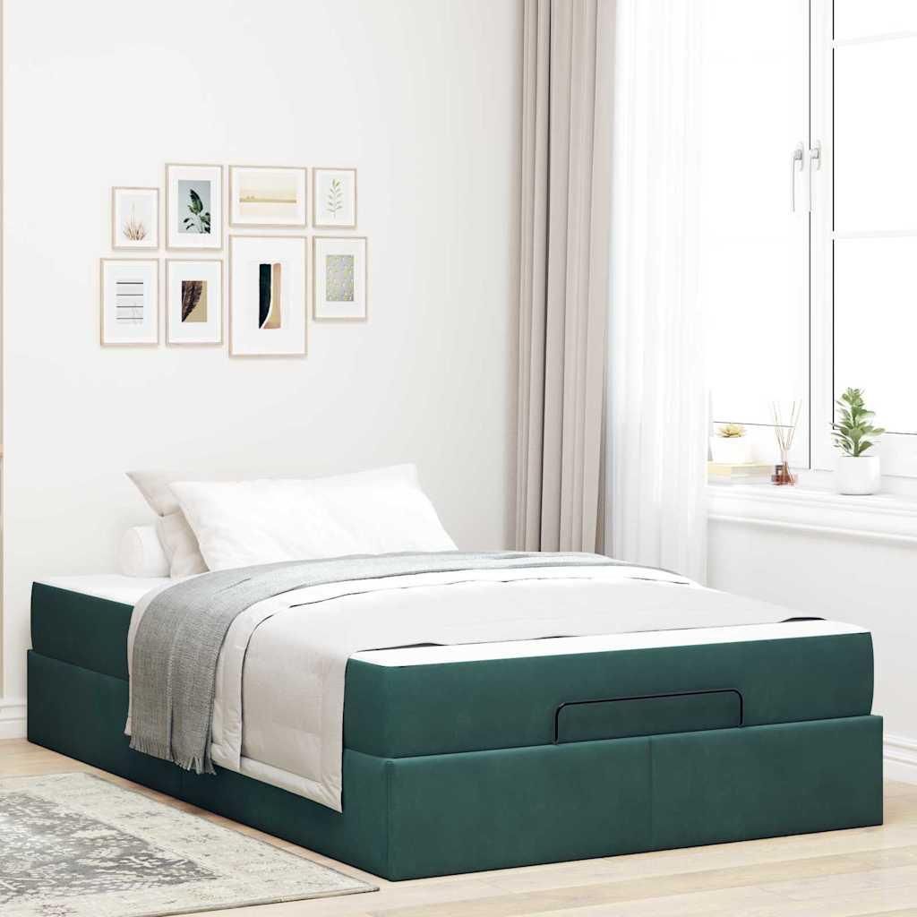 Möbel Bettgestell mit Matratze Dunkelgrün 120 x 190 cm Samt - Klassische Betten 3399549