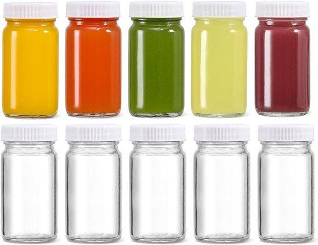 Famanu Glasflaschen Set 10 Stück 60 ml mit breiter Öffnung und Deckel – Transparent