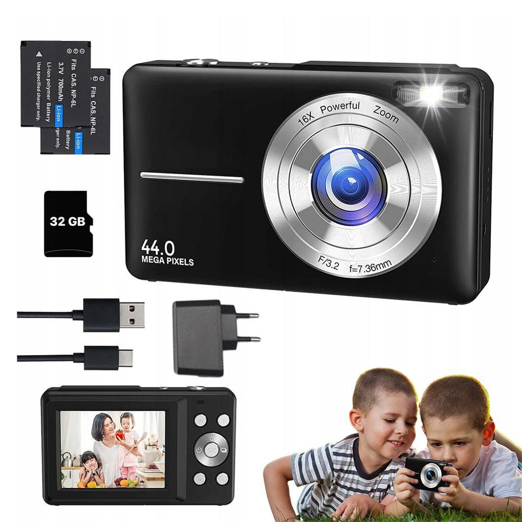 Digitalkamera HD 1080P 44MP Fotokamera Fotoapparat 16X Digitalzoom mit 32GB Karte
