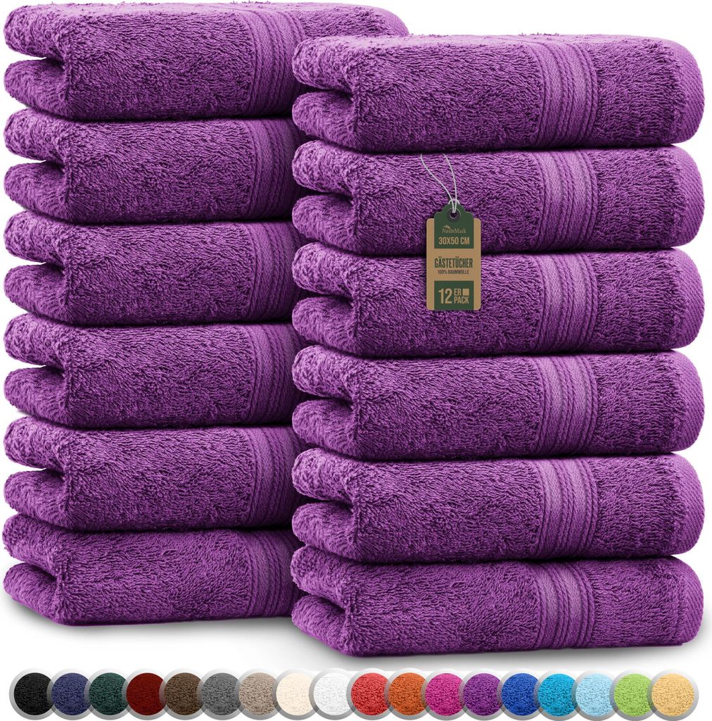 Frottier Gästetücher 12er Pack 30x50cm, 100% Baumwolle, Produktbild 