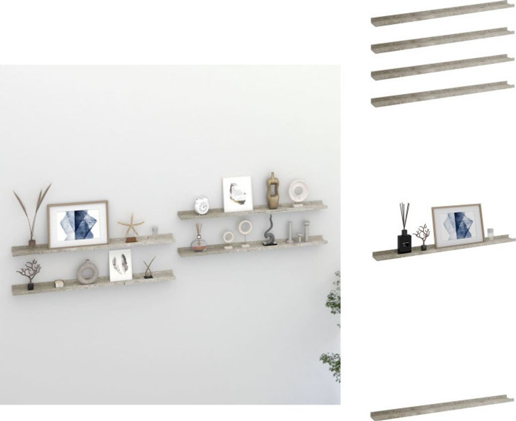 vidaXL Wandregale 4 Stk. Betongrau 100x9x3 cm - Wandregale