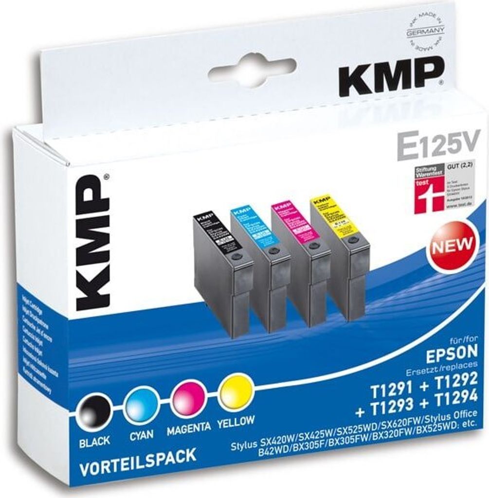 KMP E125V schwarz, cyan, magenta, gelb Druckerpatronen kompatibel zu EPSON T1295L, 4er-Set