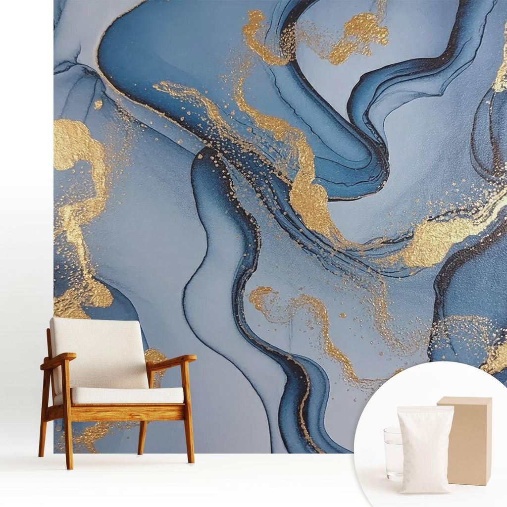 Fototapete - 250x250 cm - Tapete - Wandtapete - Wandbilder - Dekofolie - Tapete Folie - Wand - Dekoration - Wohnzimmer - Blaue Wellen