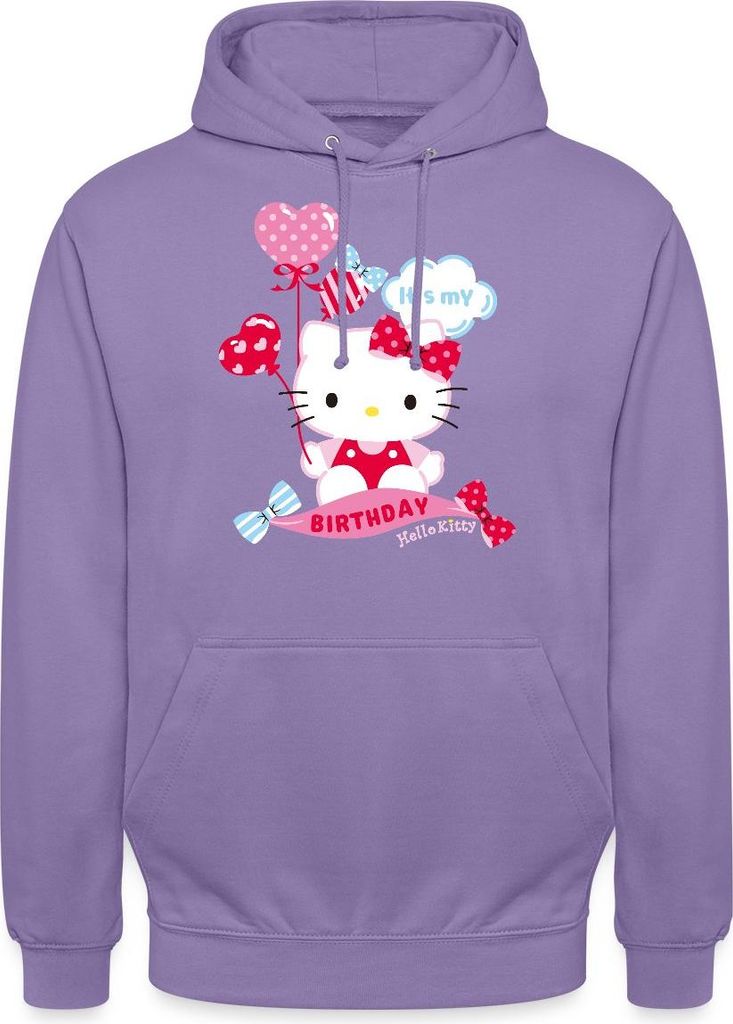 Spreadshirt Hello Kitty Mit Ballons Mein Geburtstag Uni Hoodie, 3XL, Lavendel