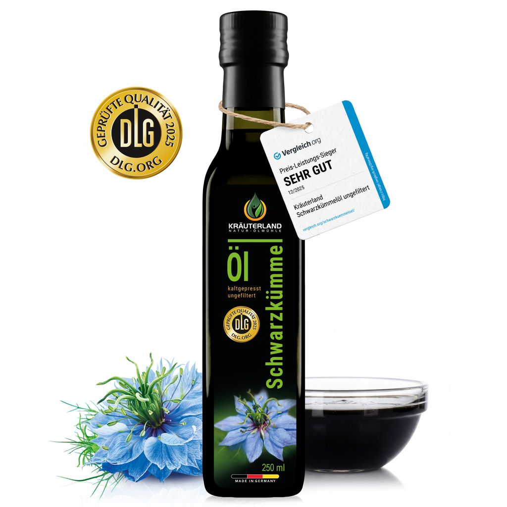 Kräuterland Premium Schwarzkümmelöl, 250ml ungefiltert, Produktbild 