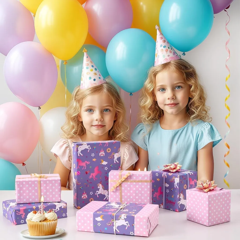 Papier Cadeau Réversible Licorne Double Face de Haute Qualité 43,2cm