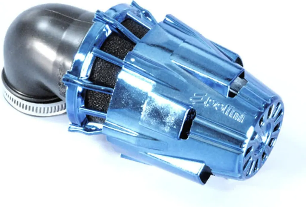 Filtre à air cornet Polini Blue Air Box 46mm coudé pour scooter et moto