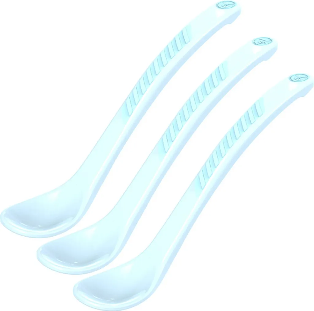 Cuillère d'alimentation bébé anti-irritation 4+m bleu pastel - Pack de 3