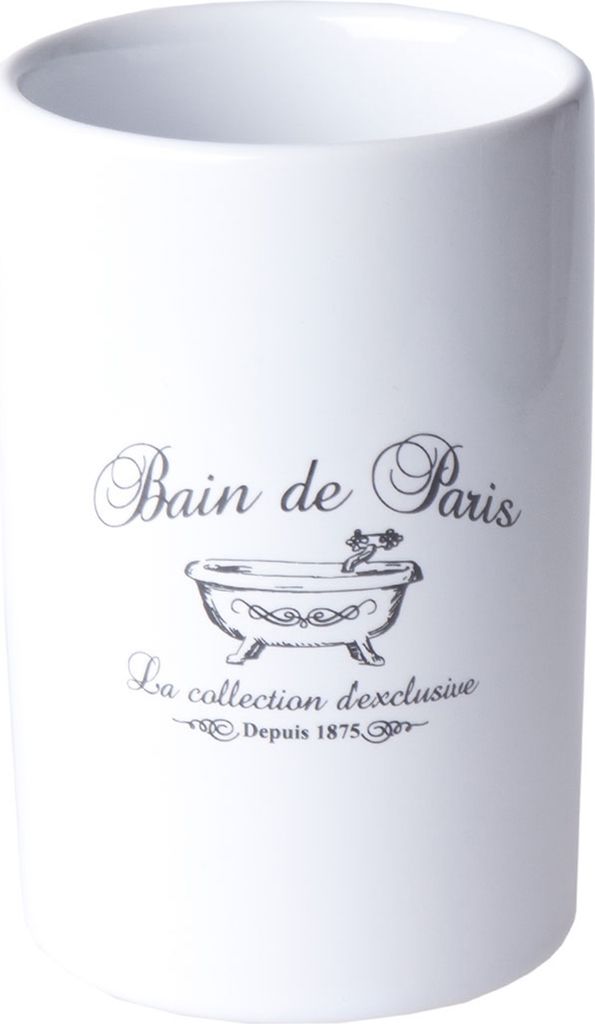 Zahnputzbecher - H 11,5 cm - Weiß - Schwarz - Keramik - mit Schriftzug