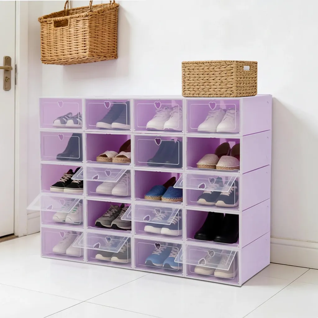 Organiser ses chaussures facilement avec ce pack de 20 boîtes violettes - 7