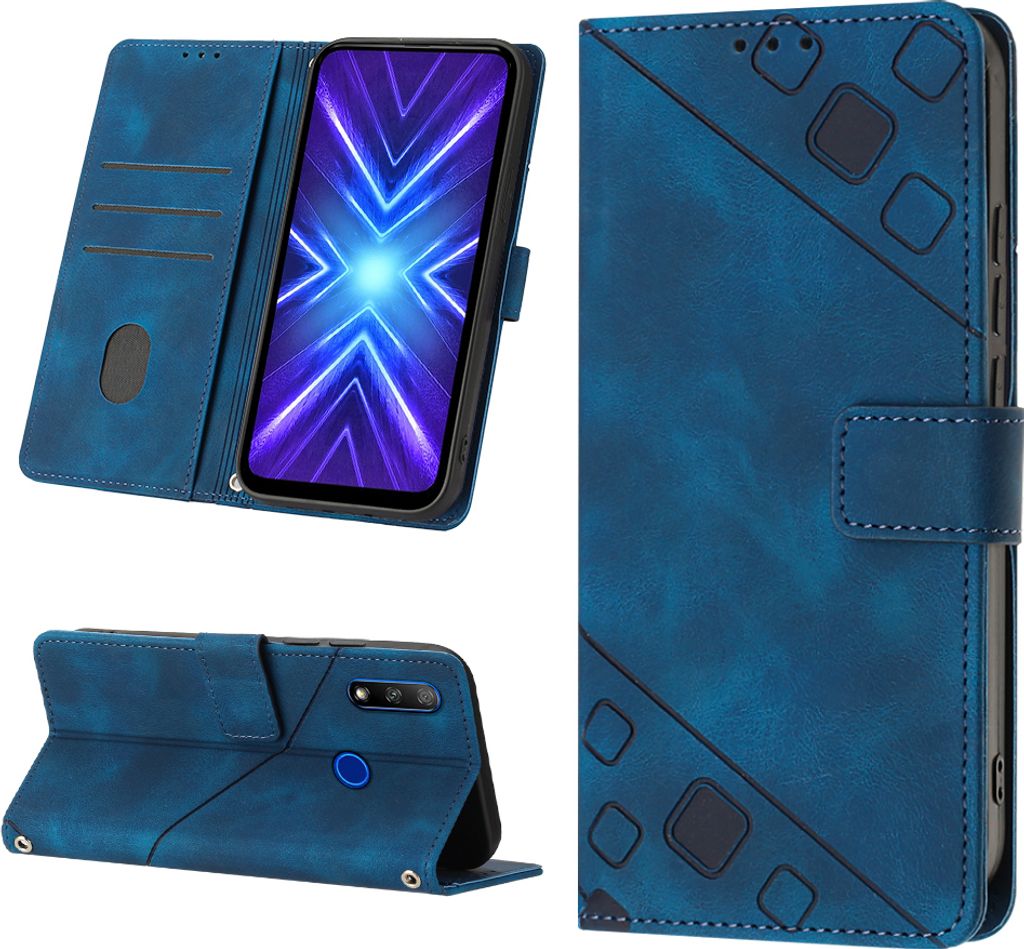 Hülle für Huawei Y9 Prime 2019/P Smart Z 2019 Prägung Flip Leder Brieftasche Schutzhülle mit Ständer Blau