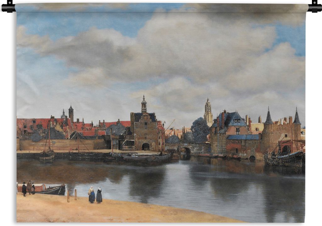 MuchoWow Wandteppich Wandbehang Vermeer - Stadt - Alte Meister - Kunst 150x112.50 cm Tapisserie Dekoration Wandtuch - Wanddecke - Wandteppiche