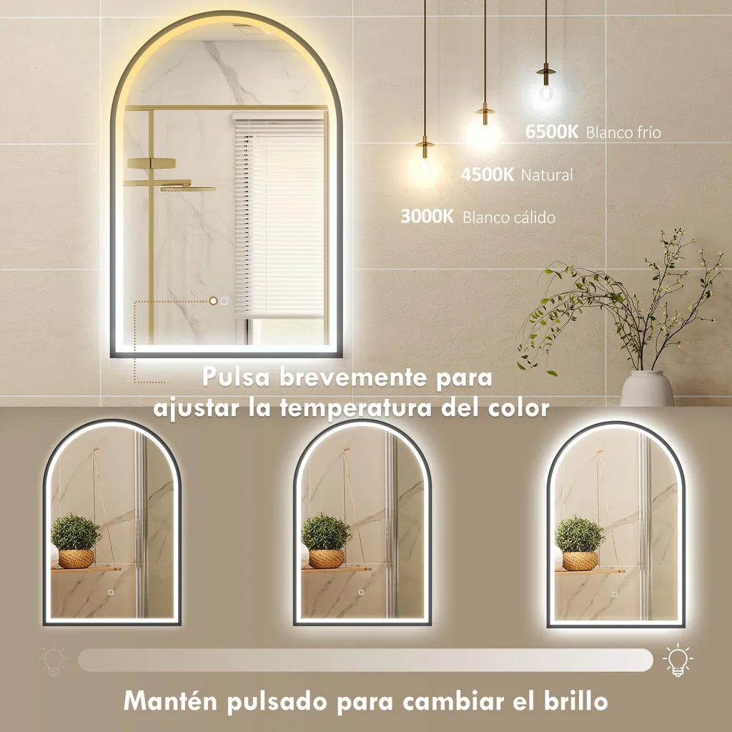 Miroir salle de bain noir design : éclairage variable et sans buée