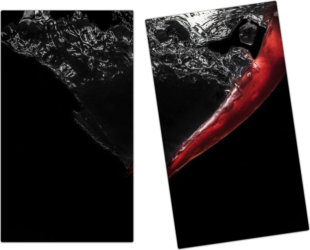Spritzschutz Herdabdeckplatte Schneidebrett aus Glas Chilischote im Wasser 2-Teilig (60x52cm)