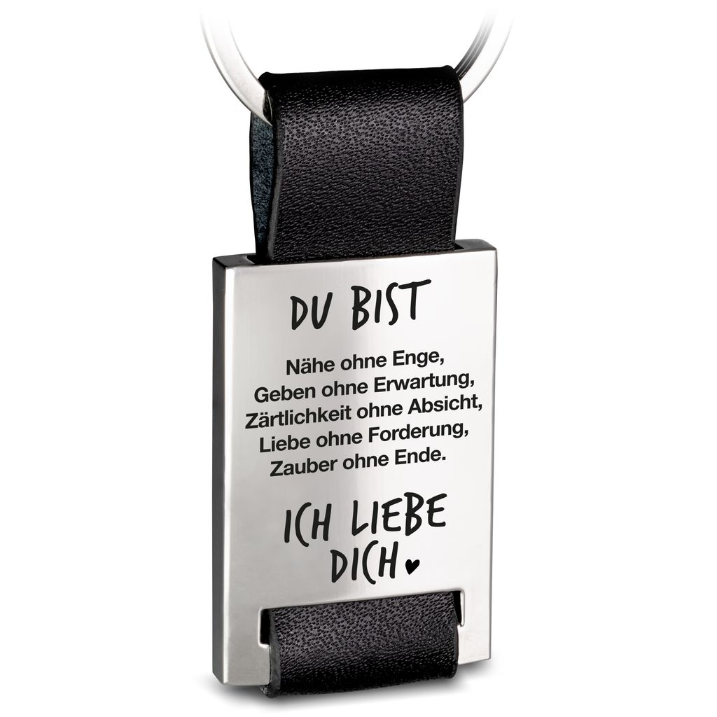 "Du bist für mich Nähe" Rectangle-Schlüsselanhänger mit Gravur aus Leder - Liebevolles Geschenk für Ehemann Ehefrau Partner Partnerin