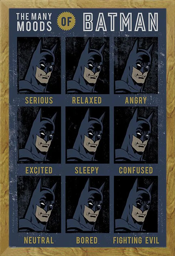 Set Poster Batman Many Moods + Cornice 61x91,5 Shinsuke MDF Oak Vetro