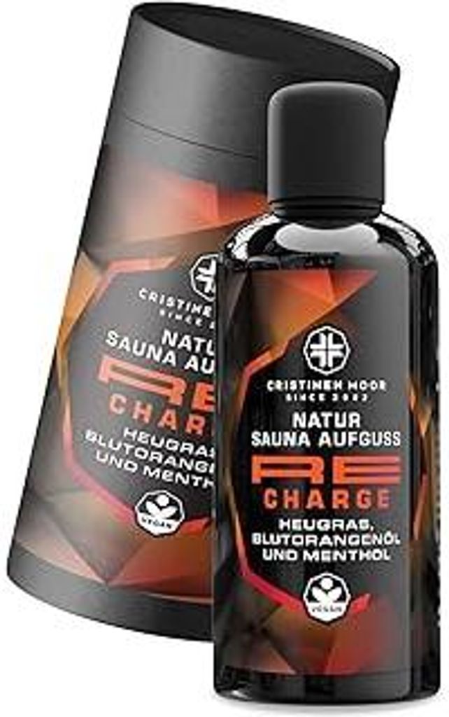 CristinenMoor Natürlicher Saunaaufguss Heugras, Blutorangenöl und Menthol | RE CHARGE | 100ml | Saunaöl | Saunaduft | Sauna Aufgussmittel