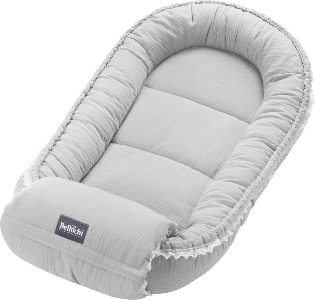 Babynest Kuscheliges Musselin Grau mit dekorativer Hülle: Produktbild 