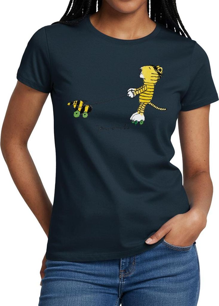 Spreadshirt Janosch Tiger auf Rollschuhen Frauen T-Shirt, S, Navy
