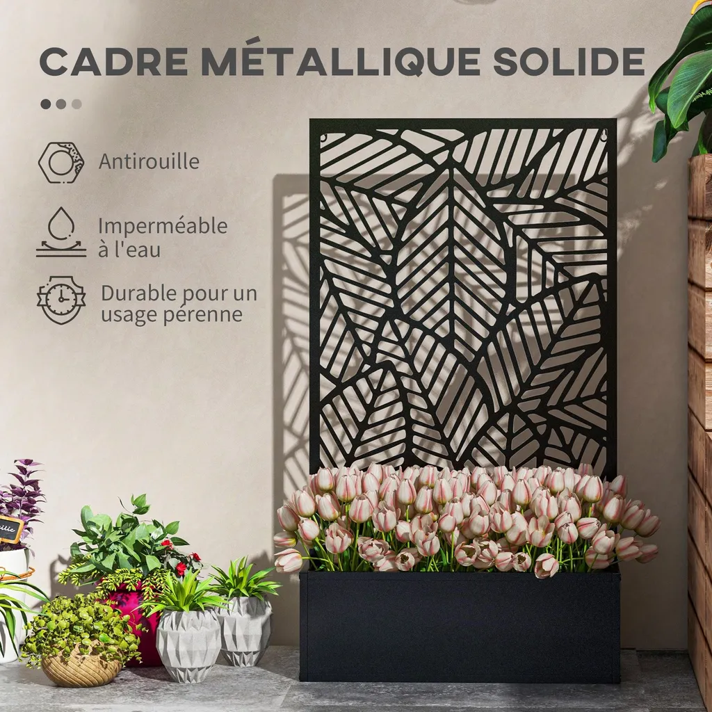 Jardinière avec Brise-vue Treillis en Métal - Support Plante Grimpante 113H - 6