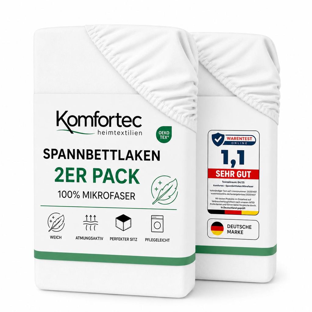 Komfortec Spannbettlaken 2er 160x200 cm, Bettlaken Produktbild  KI-generiertes Bild