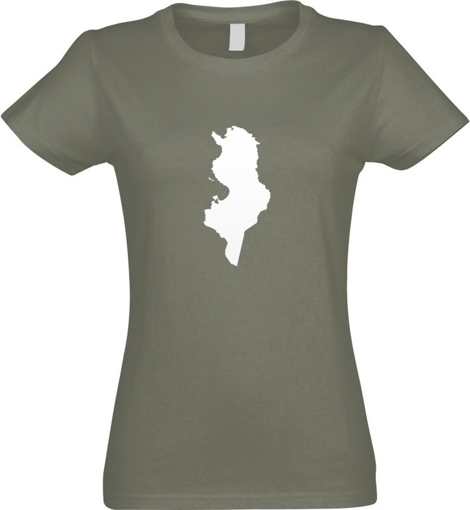 Kiwistar - T-Shirt tailliert - Damen - Olive - Tunesien Umriss Kontur - mit Motiv Bedruckt - Funshirt Design - Sport - Freizeit - Damen - M