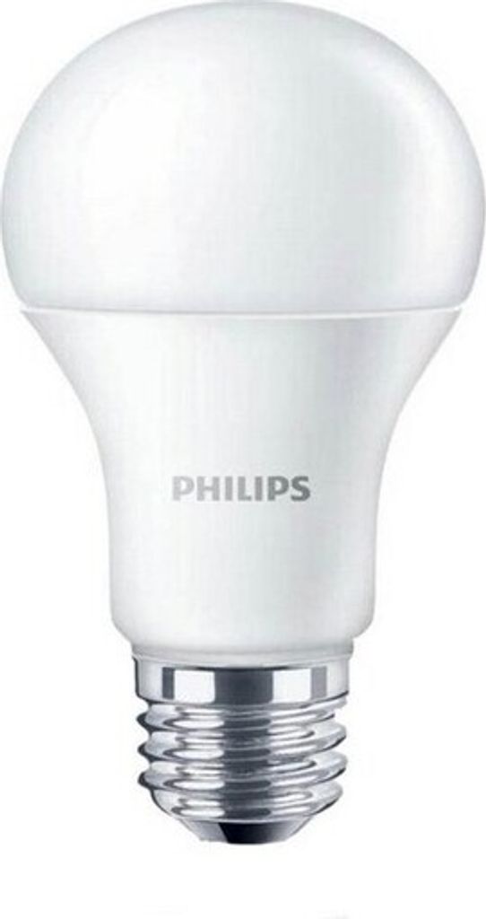 A Philips LED light bulb on a white background.