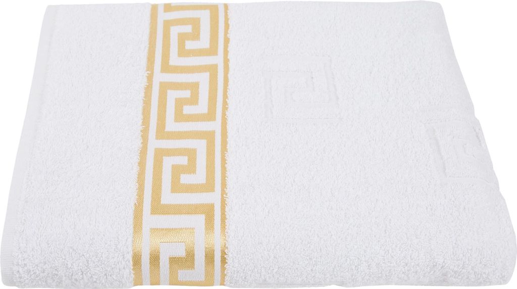Luxus Medusa Badetuch 100x150 cm - Weiß - feinste Ringgarn Baumwolle / Jacquard Webung / Hochflor Frottee mit Medusa Flachprägung und goldener Me...