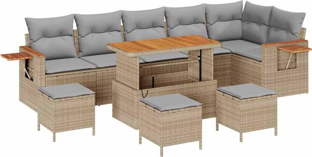"2026 MODERNE" Garten-Sofa-Set - Balkonmöbel/Loungeset - elegantes Design - mit Kissen 10 pcs Beige und Hellgrau - 110x55x71cm - Gartensofas NeuM...