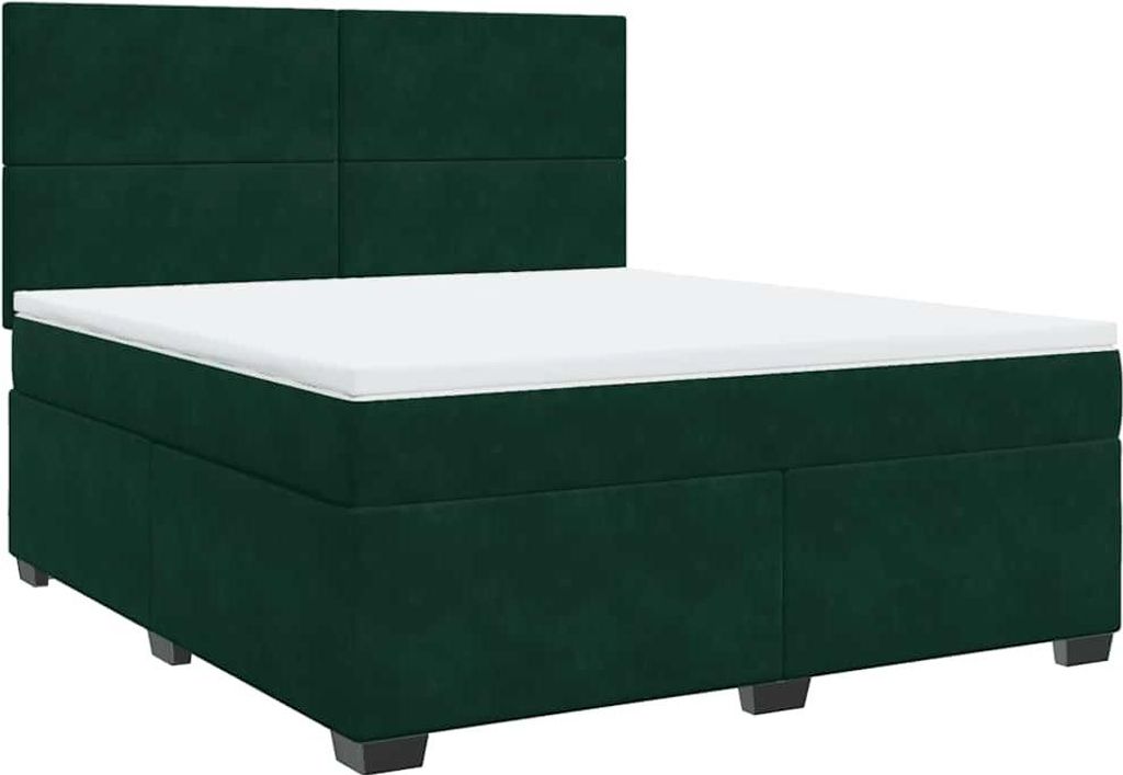 vidaXL Boxspringbett mit Matratze Dunkelgrün 180x200 cm Samt