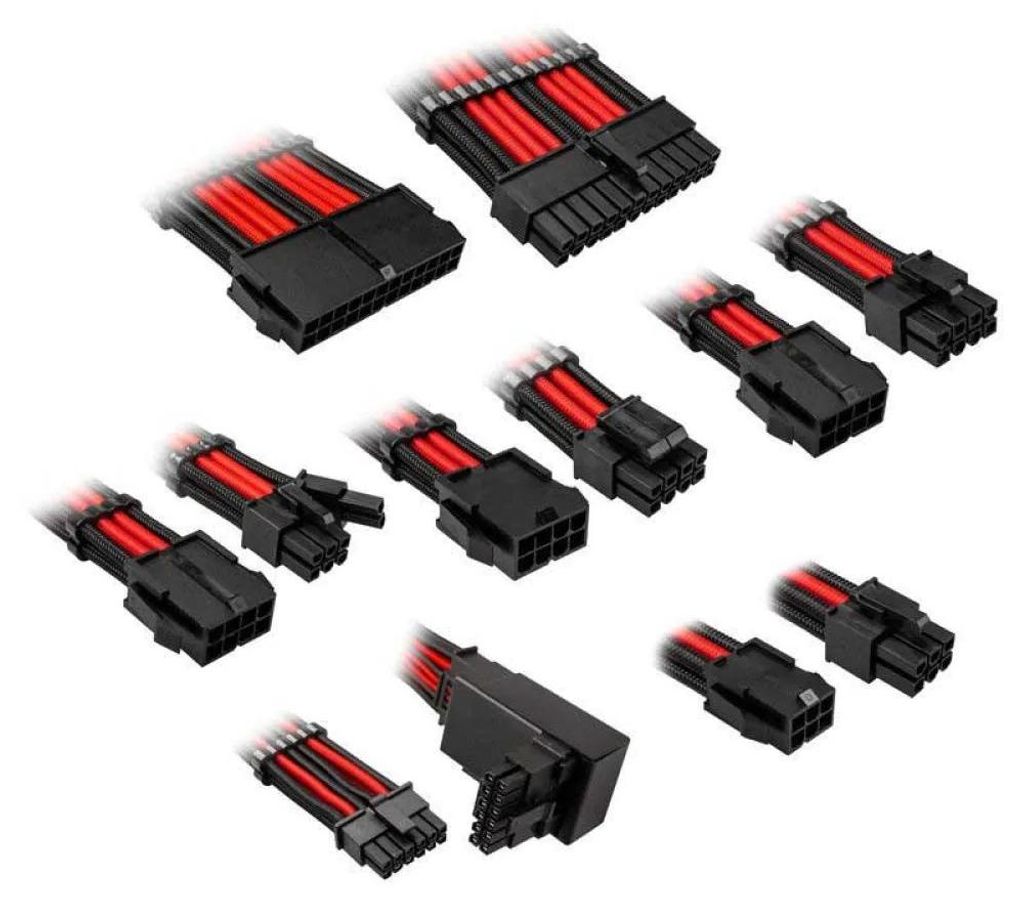 Kolink Core Pro Braided Cable Extension Kit 12V-2x6 Typ 2 - Jet Black/Racing Red Geflecht aus PET für Langlebigkeit