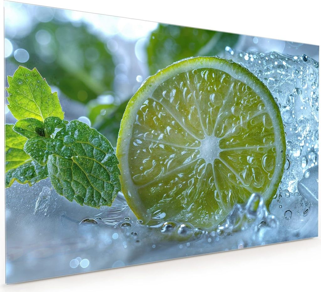 Küchenrückwand Spritzschutz Glas mit Motiv Erfrischende Limette 40 x 40 cm